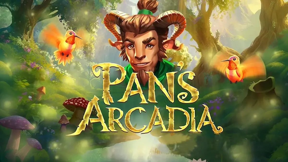 Pan's Arcadia slot game interface showing mystical forest theme